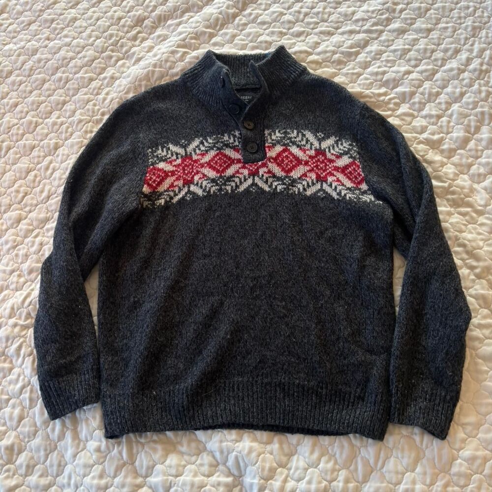 Haggar Men’s Grey Nordic Quarter Snap Sweater Size L Preppy Academia